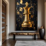 Abstract Gold & Black Chess King Wall Art.