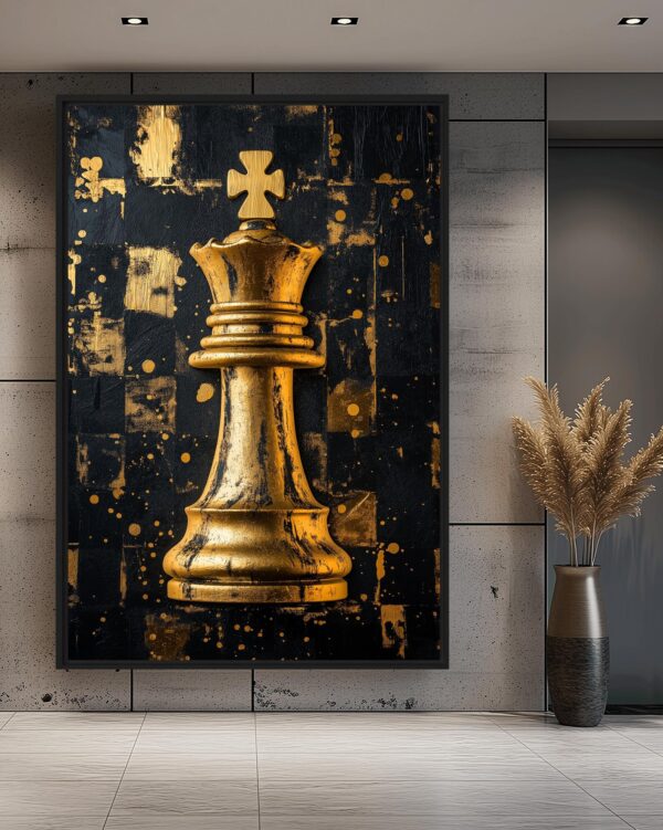 Abstract Gold & Black Chess King Wall Art.