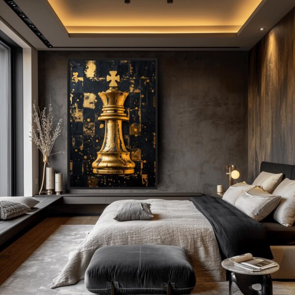 Abstract Gold & Black Chess King Wall Art.