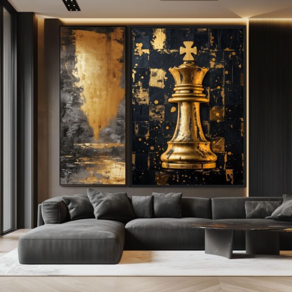 Abstract Gold & Black Chess King Wall Art.