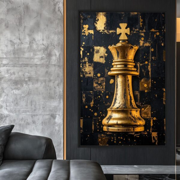 Abstract Gold & Black Chess King Wall Art.