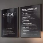 Motivational Wall Art Set of 2 | Mindset & 7 Rules for Life | Modern Black Quote Frames